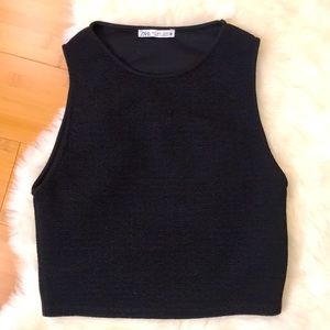 Zara Black Textured Crop Tank Top Muscle Tee S Small fits like XS